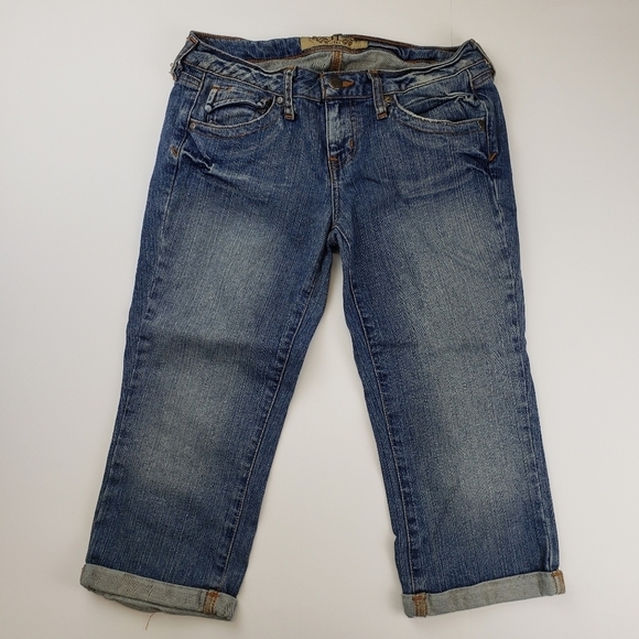 Hint Y2K Jeans Crop Denim Capris Medium Blue Low Rise Juniors 7 - Picture 1 of 11